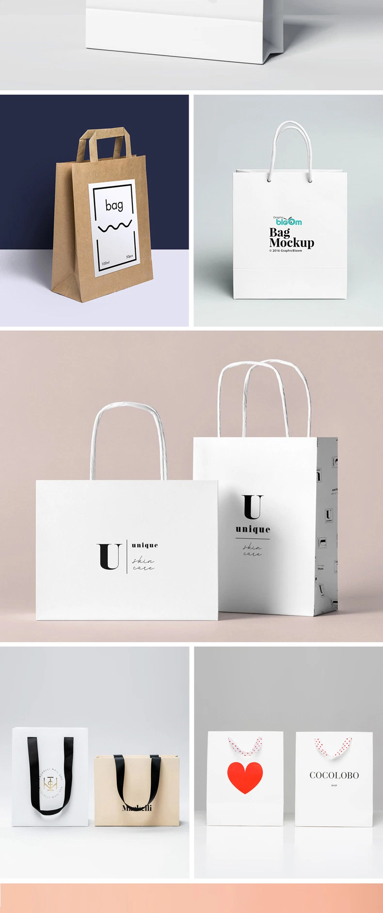 Luxury Ribbon Handle Boutique Shopping Packaging Paper Gift Bags with Logo